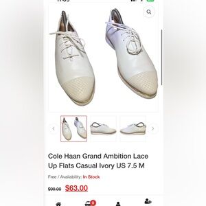 Cole Haan Womens Ivory Lace-Up Shoes Size 9